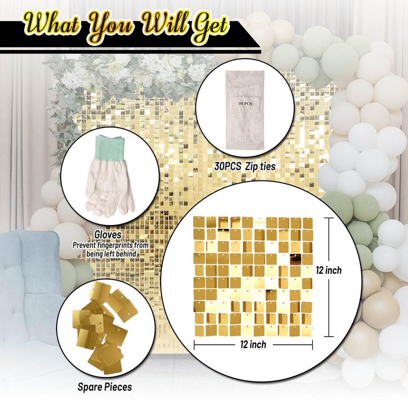 Kate Square Light Gold Sequin Wall Panels Shimmer Wall Birthday Party Backdrop Decorations (Pack of 12) - Image 5