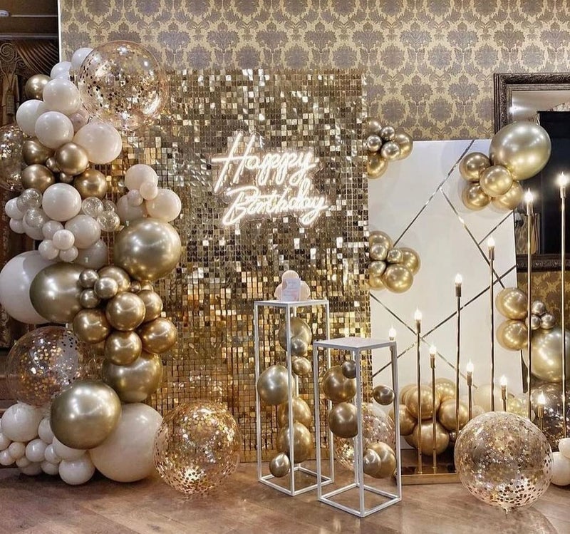 Kate Square Light Gold Sequin Wall Panels Shimmer Wall Birthday Party Backdrop Decorations (Pack of 12) - Image 2