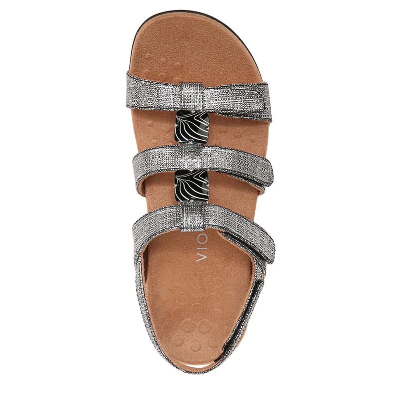 Vionic Women's Women's Rest Amber Backstrap Sandal - Ladies Adjustable Walking Sandals with Concealed Orthotic Arch Support Black Metallic Linen 6 Medium - Image 3