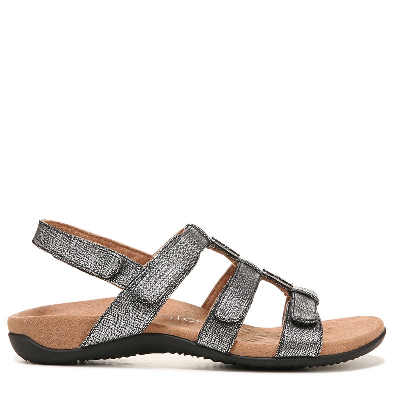 Vionic Women's Women's Rest Amber Backstrap Sandal - Ladies Adjustable Walking Sandals with Concealed Orthotic Arch Support Black Metallic Linen 6 Medium - Image 5