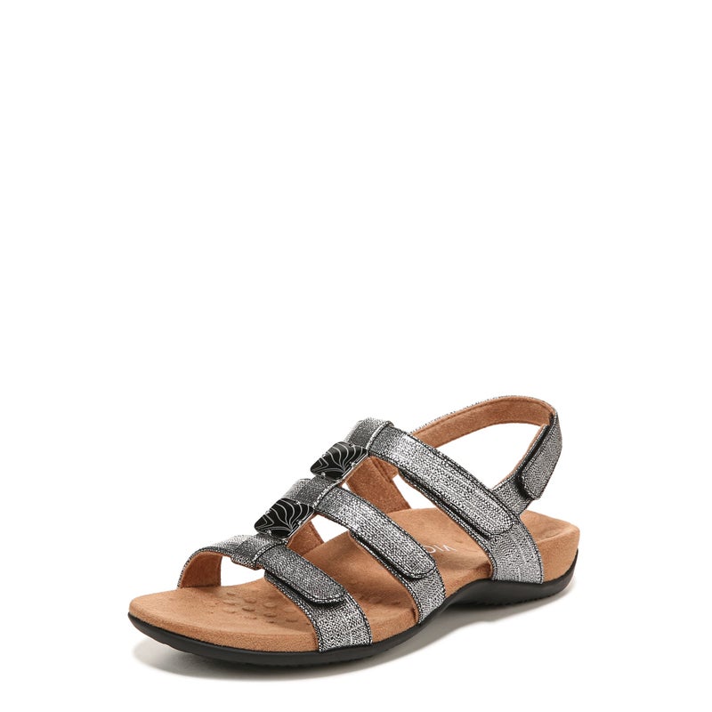 Vionic Women's Women's Rest Amber Backstrap Sandal - Ladies Adjustable Walking Sandals with Concealed Orthotic Arch Support Black Metallic Linen 6 Medium - Image 1
