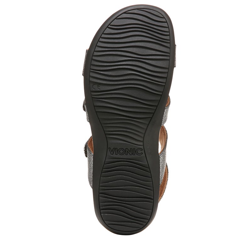 Vionic Women's Women's Rest Amber Backstrap Sandal - Ladies Adjustable Walking Sandals with Concealed Orthotic Arch Support Black Metallic Linen 6 Medium - Image 4