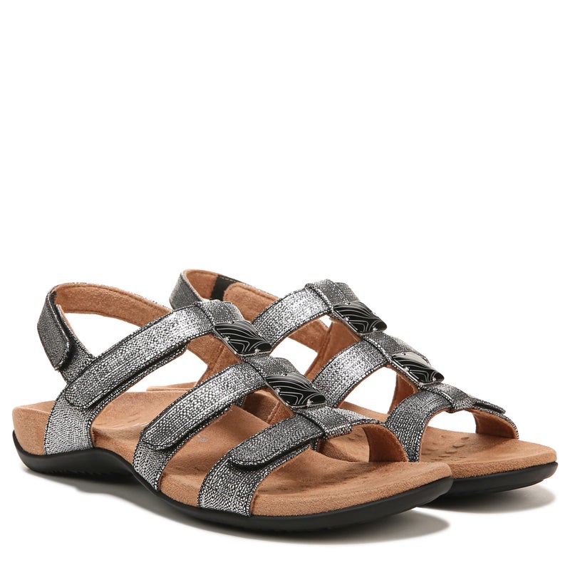 Vionic Women's Women's Rest Amber Backstrap Sandal - Ladies Adjustable Walking Sandals with Concealed Orthotic Arch Support Black Metallic Linen 6 Medium - Image 2