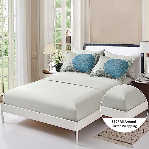 Yiran 7 Pieces Bed in a Bag Blue Floral Comforter Set Queen Size Flowers Comforter Set Soft Microfiber Bedding Set (1 Comforter 1 Flat Sheet 1 Fitted Sheet 2 Pillowshams 2 Pillowcases) - Image 4