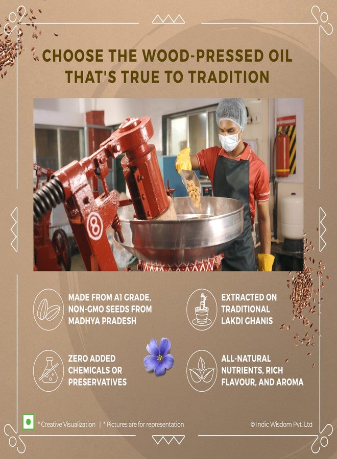 IndicWisdom Wood Pressed Flaxseed Oil 200 ml (Cold Pressed Flaxseed Oil - Extracted on Wooden Churner) - Image 2