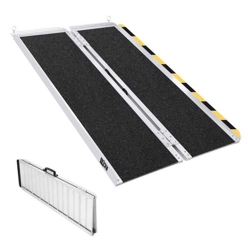 BEJONI BEJONI Portable Wheelchair Ramp 4FT Folding NonSlip Aluminum Handicap Ramp Door Threshold Wheel Chair Ramps for Home Steps Scooter Doorways Entry Use Curbs Stairs