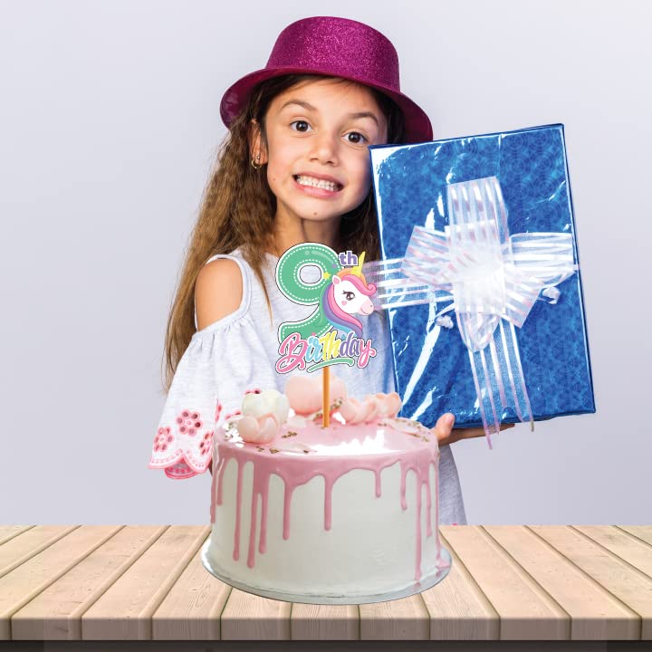 Festiko® Unicorn Theme Happy birthday Theme Party Decoration for 9th Birthday Cake Cutting,Unicorn Themes Party Favors for Kids Birthday Decoration,One Unicorn Theme Nineth Birthday Cake Topper 1pcs - Image 4