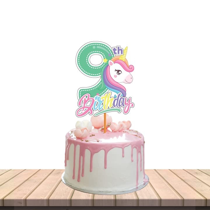 Festiko® Unicorn Theme Happy birthday Theme Party Decoration for 9th Birthday Cake Cutting,Unicorn Themes Party Favors for Kids Birthday Decoration,One Unicorn Theme Nineth Birthday Cake Topper 1pcs - Image 5