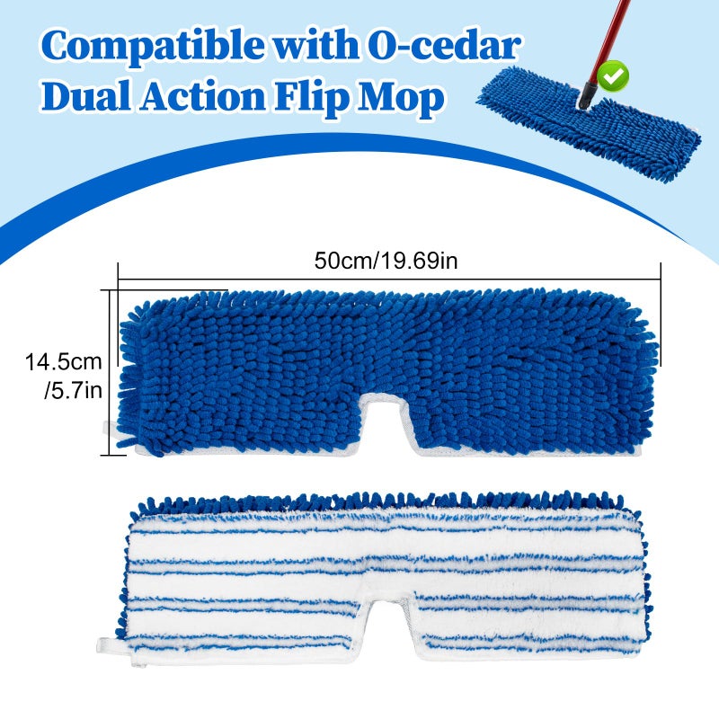 GFRED 3 Pack Mop Heads Replacements for Ocedar Dual-Action Flip Mop, Spin Mop Replace Heads with Microfiber&Chenille Mop Refills Double Sided for All Floor Dry/Wet Use,Machine Washable,Reusable Mop Pads - Image 2