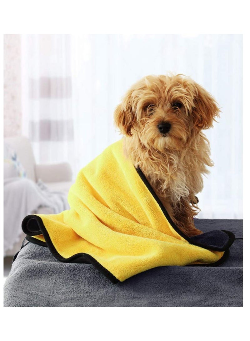 Luckam 2 Pcs Dog Bath Towel Super Absorbent Coral Velvet Shammy Towel Pet Shower Cat Grooming Towel for Medium Cat Machine Washable Yellow & Grey 50X100CM - Image 1