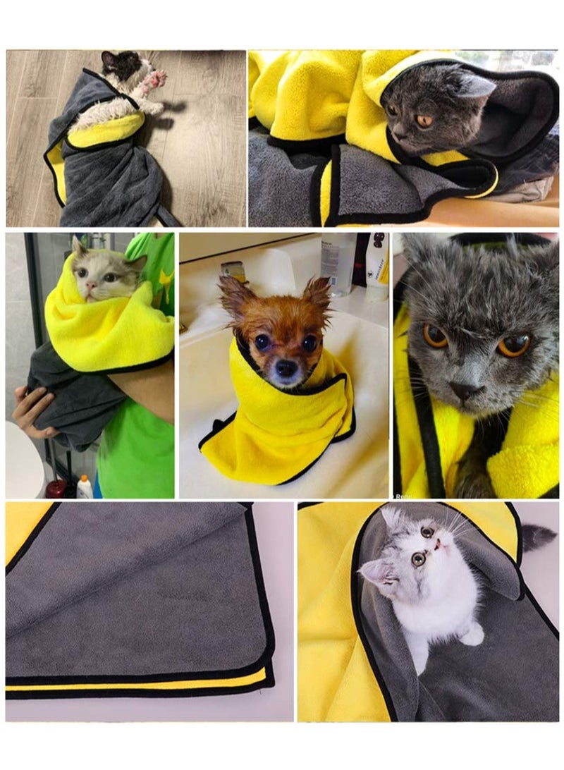 Luckam 2 Pcs Dog Bath Towel Super Absorbent Coral Velvet Shammy Towel Pet Shower Cat Grooming Towel for Medium Cat Machine Washable Yellow & Grey 50X100CM - Image 3