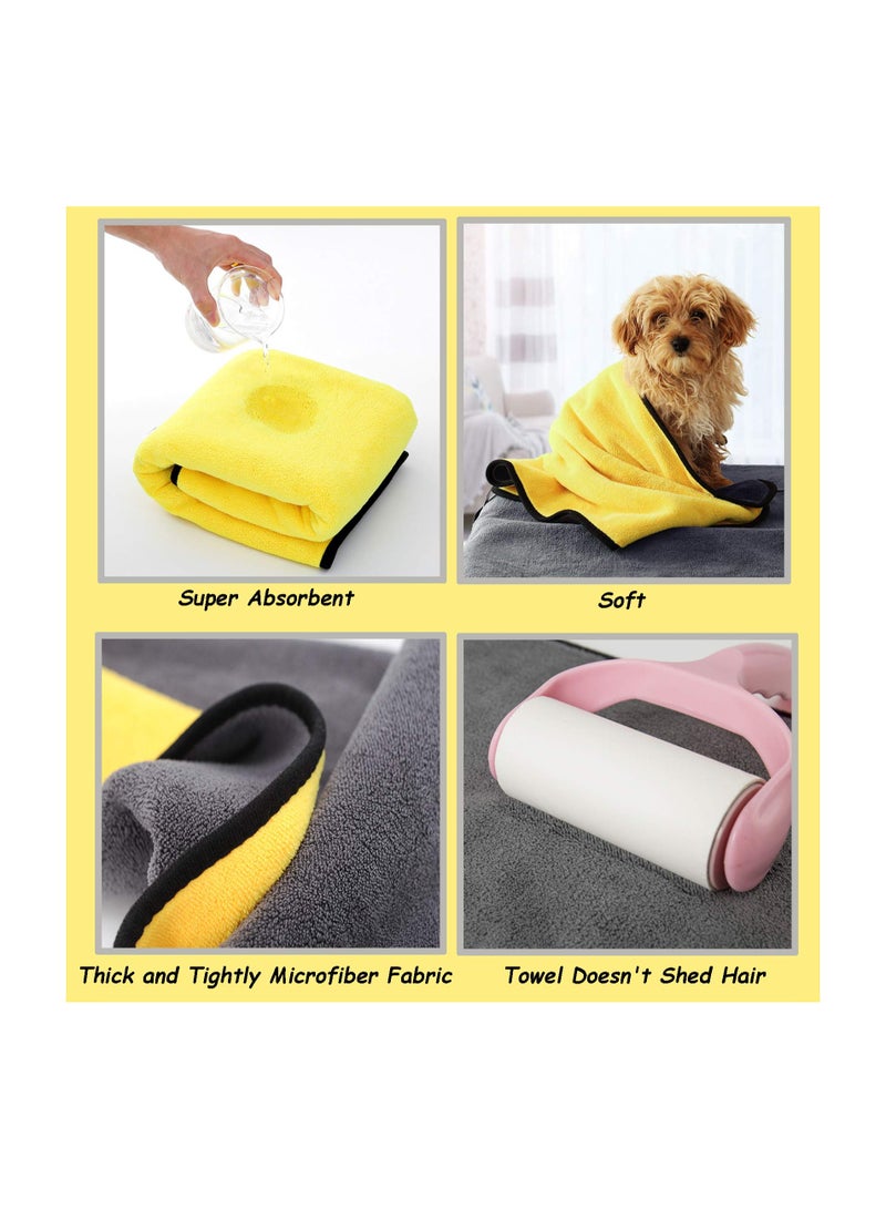 Luckam 2 Pcs Dog Bath Towel Super Absorbent Coral Velvet Shammy Towel Pet Shower Cat Grooming Towel for Medium Cat Machine Washable Yellow & Grey 50X100CM - Image 4