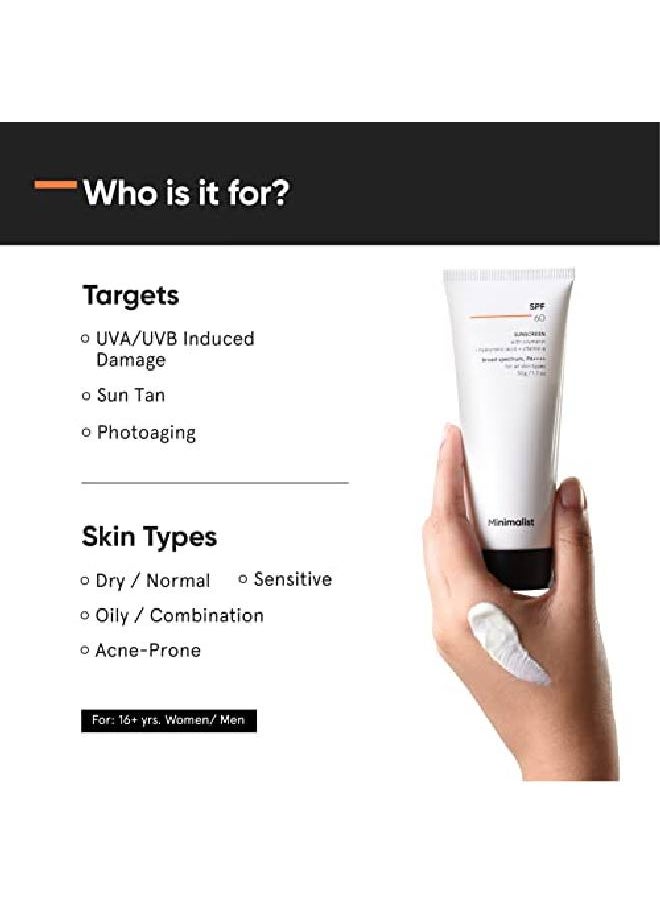 MINIMALIST Sunscreen SPF 60 PA ++++ | Acne Safe | Pregnancy Safe | Photo stable | NoWhite Cast | With Potent Antioxidants | For All Skin Types 50 gm  - Image 4