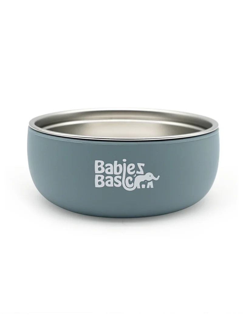 بابيز_بيسك Babies Basic Stainless Steel Bowl with Silicone Sleeve for Kids, Indigo