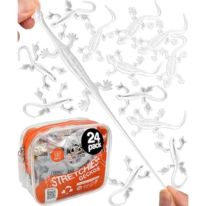 UpBrands 24 Pack CLEAR Super Stretchy Lizard Toys - Transparent Party Favors Pinata Filler, Rubber Lizards for Kids, Reptile Gecko & Newt Toy, Stress-Relief - Image 1