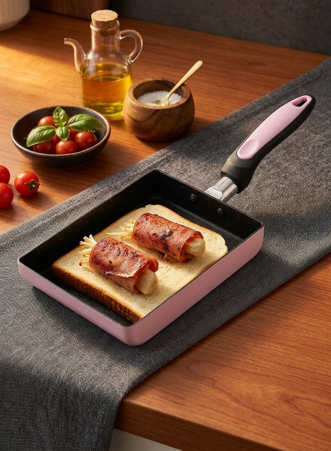 Japanese Omelette Pan/egg Pan,Non-stick Coating,rectangle Frying Pan Mini Frying Pan,Square Pan for Egg,Fish,Meat(Pink) - Image 2
