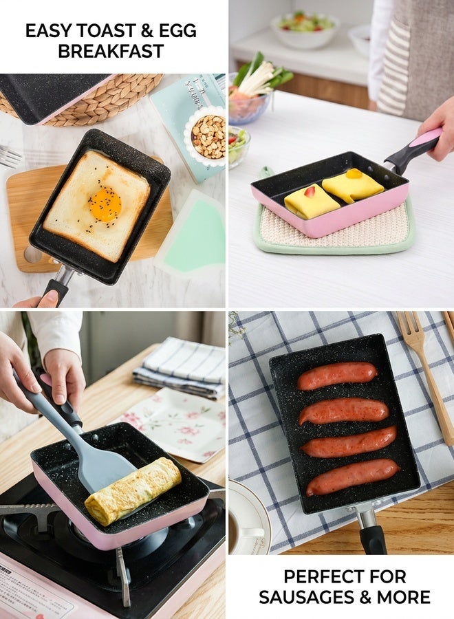 Japanese Omelette Pan/egg Pan,Non-stick Coating,rectangle Frying Pan Mini Frying Pan,Square Pan for Egg,Fish,Meat(Pink) - Image 4