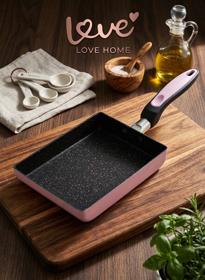 Japanese Omelette Pan/egg Pan,Non-stick Coating,rectangle Frying Pan Mini Frying Pan,Square Pan for Egg,Fish,Meat(Pink) - Image 3