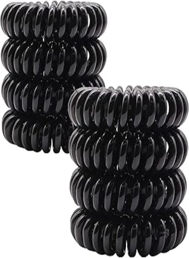 Original Hair Scrunchie, Mini Spiral Hair Bobbles, Plastic Spiral Telephone Cable Elastic Hair Band for Women and Girls (Black, 8 Pieces (3.5 cm))