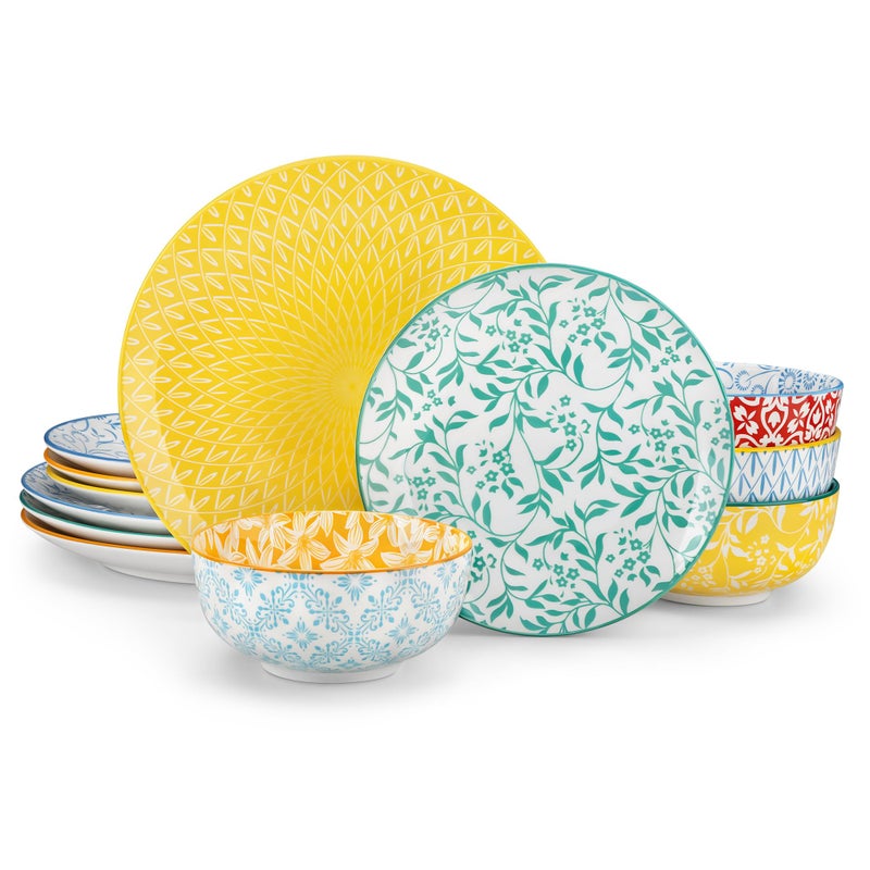 vancasso SELENE Plates and Bowls Set for 4, 12 Pieces Dinnerware Sets, Mircowave and Dishwasher Safe Dishes Set, Porcelain Pastel Dinnerware - Image 1