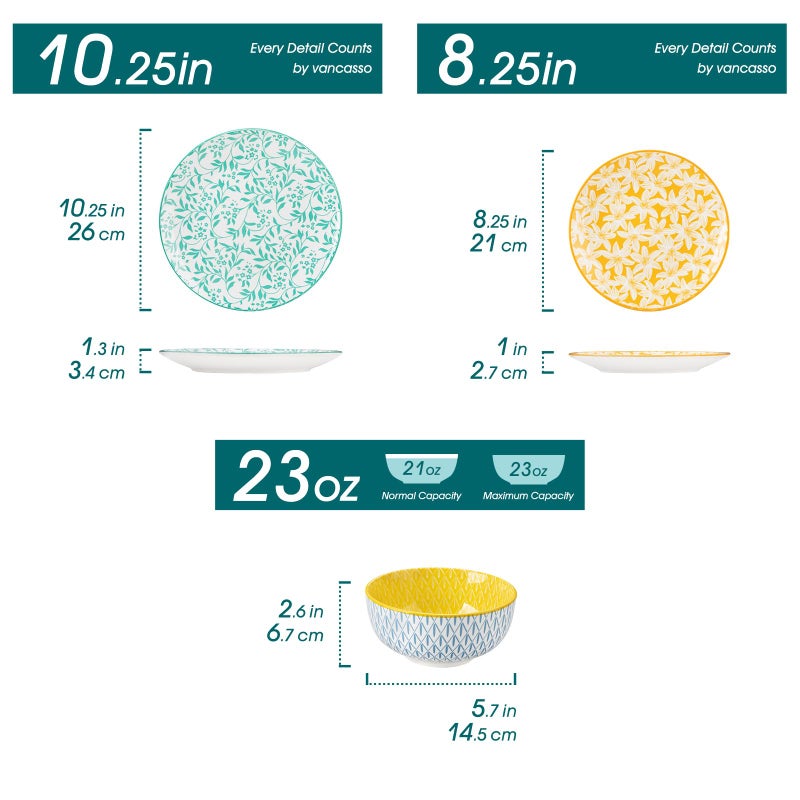 vancasso SELENE Plates and Bowls Set for 4, 12 Pieces Dinnerware Sets, Mircowave and Dishwasher Safe Dishes Set, Porcelain Pastel Dinnerware - Image 2