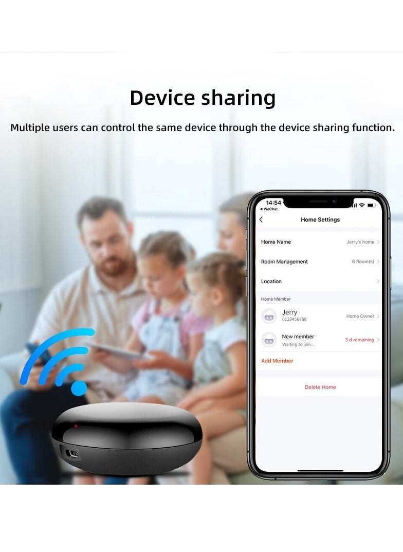 Smart Remote Controller (Alternative of all infrared remote control). Wifi IR. Phone control. Smart Home Control for AC(air conditioner), TV, Lamp, Fan, Alexa, Google Home, Siri Voice Control. Tuya Smart Lite. Black