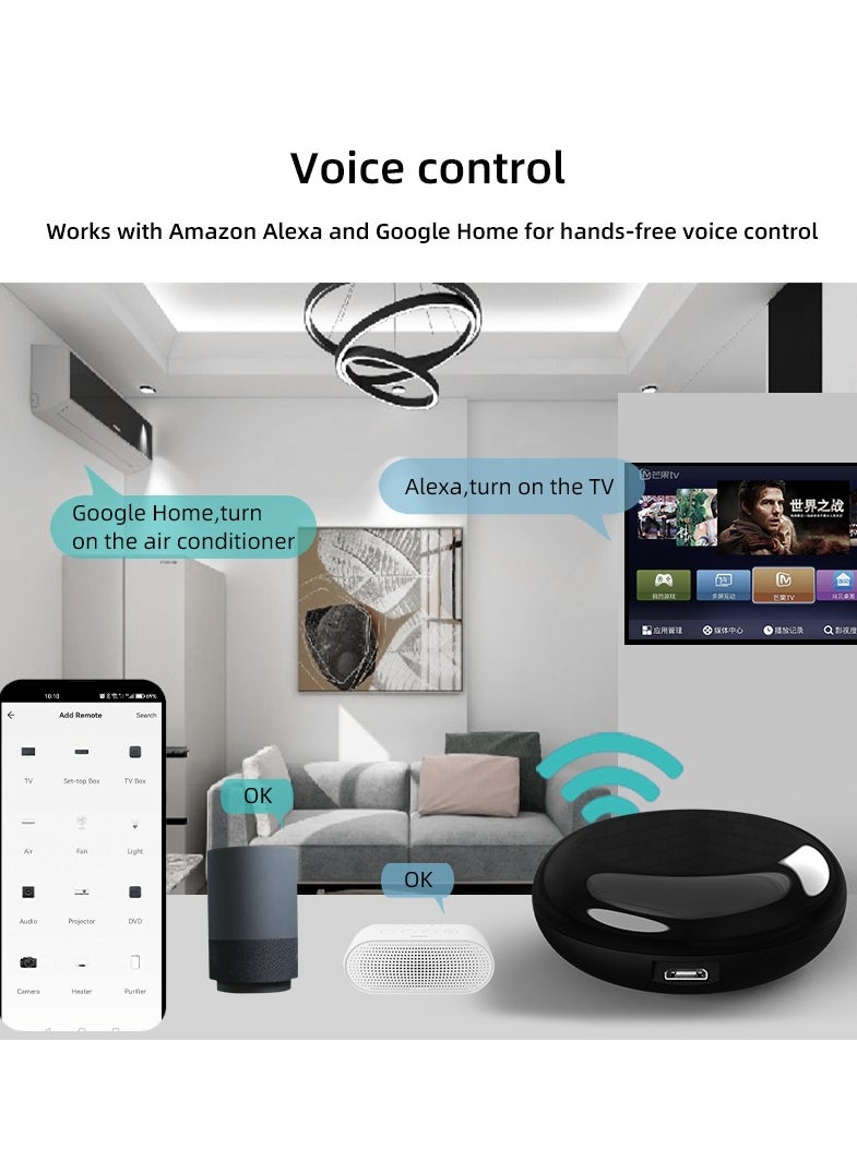 Smart Remote Controller (Alternative of all infrared remote control). Wifi IR. Phone control. Smart Home Control for AC(air conditioner), TV, Lamp, Fan, Alexa, Google Home, Siri Voice Control. Tuya Smart Lite. Black