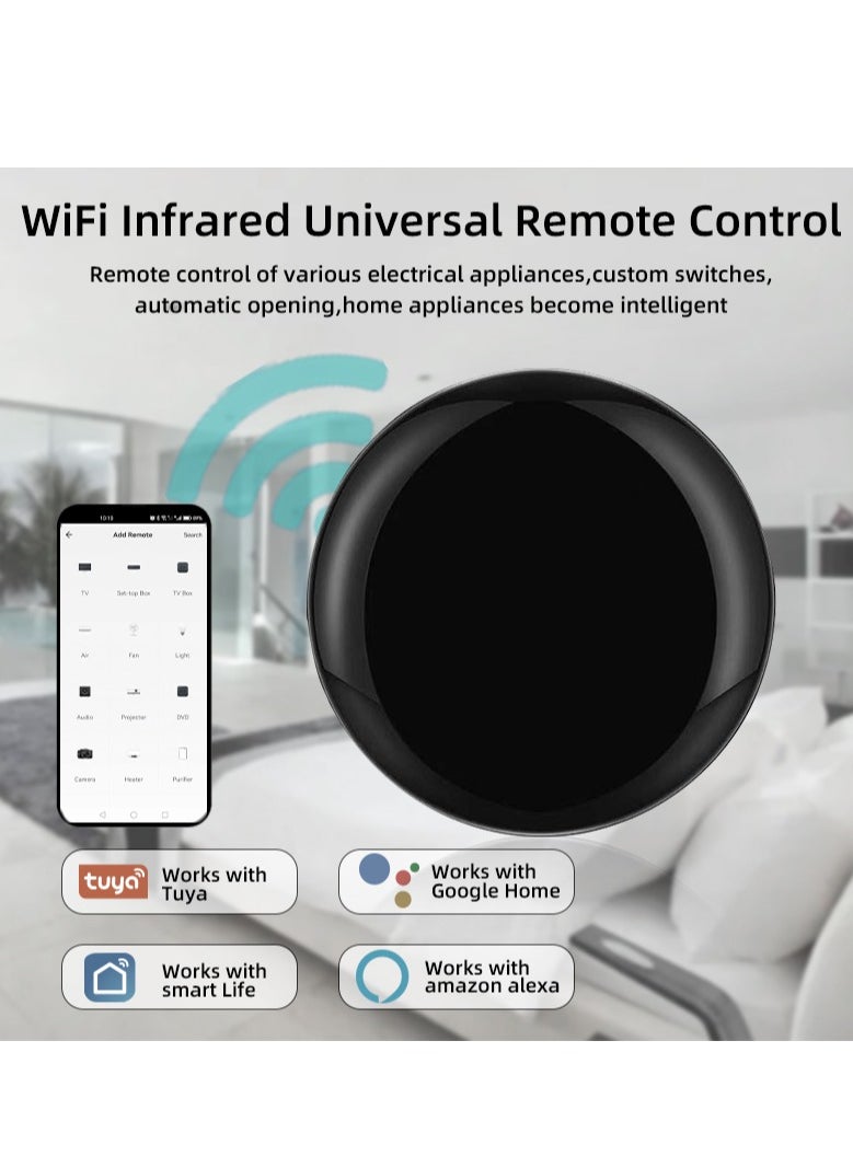 Smart Remote Controller (Alternative of all infrared remote control). Wifi IR. Phone control. Smart Home Control for AC(air conditioner), TV, Lamp, Fan, Alexa, Google Home, Siri Voice Control. Tuya Smart Lite. Black