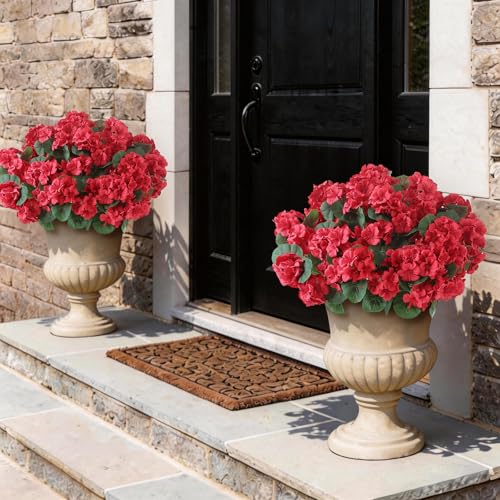GLIDLION 12 Bundles Artificial Geranium Flowers for Spring Summer Decor, UV-Resistant Fake Plants Realistic Faux Silk Bouquets for Front Door Farmhouse Garden Porch Home Outdoor Decor (Red) - Image 3