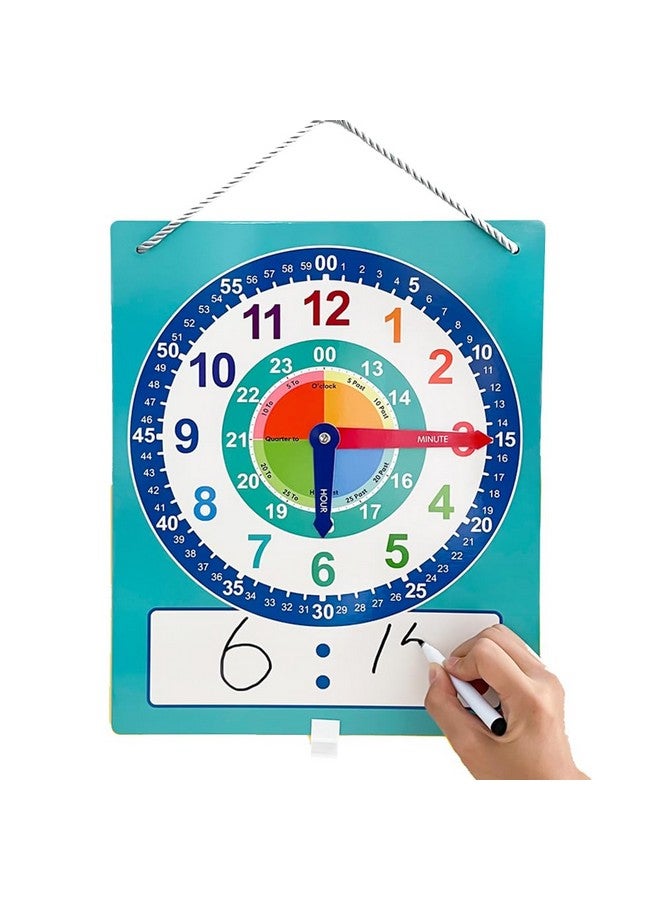 Richardy Telling Time Write & Wipe Teaching Demonstration Clock Learning Clock for Analog and Digital Time Labelled Minute & Hour Hands Kids Montessori Learning Toys - Image 1