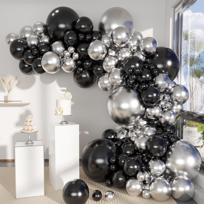 MEBAY Black Silver Balloons Garland Arch Kit 146Pcs Latex Balloons Different Sizes 18 12 10 5 Inch for Party Decorations Wedding Backdrop Birthday Graduation - Image 2