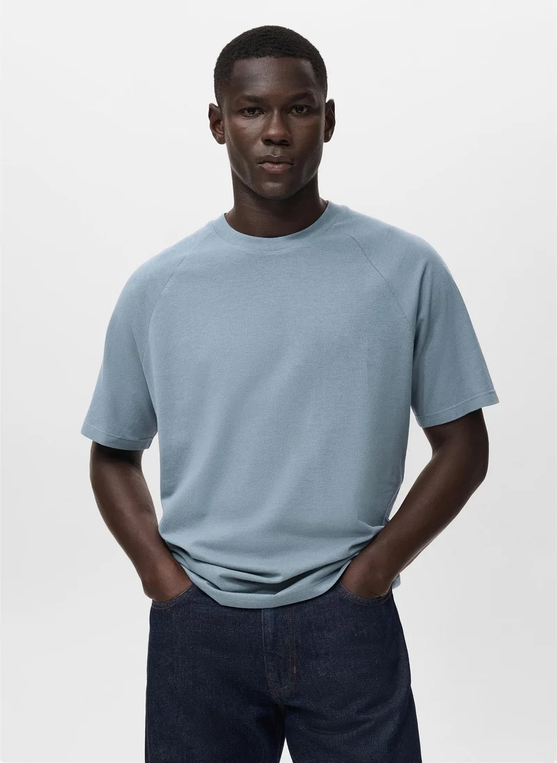 Mango Man Relaxed-fit cotton-linen t-shirt