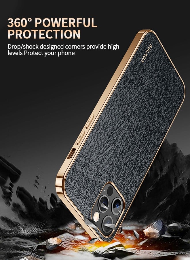 GROIC IPhone 14 Pro Max Case 6.7 Inch Luxury Leather Cover Wireless Charging Support, Slim Leather Protective IPhone 14 Pro Max Cover Case - Black - Image 5