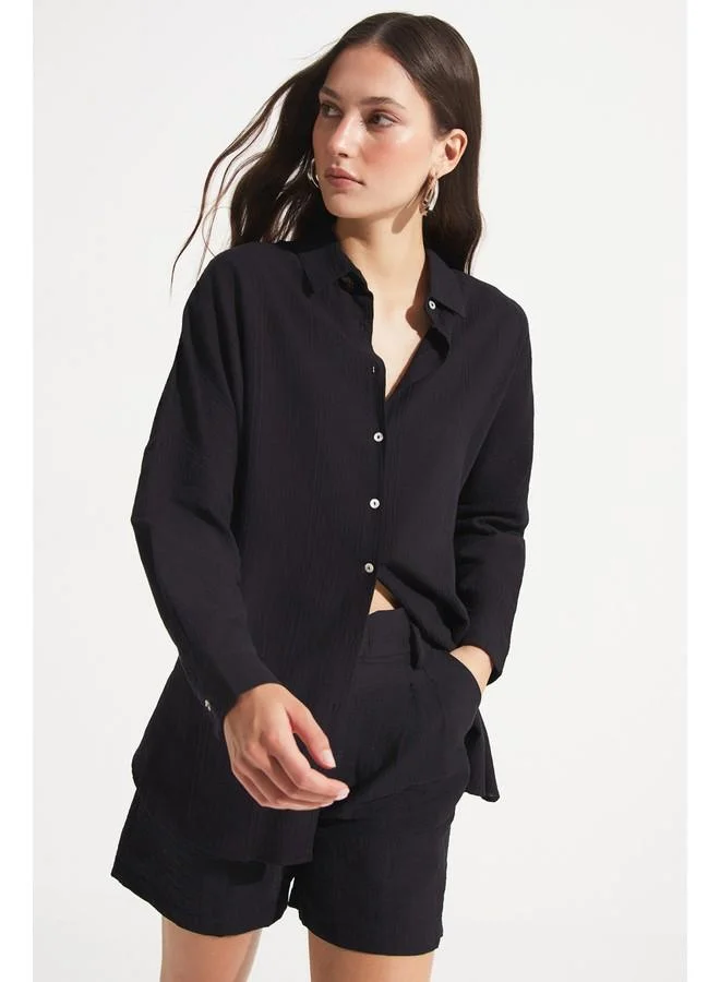 JUNE June Women Exclusive Oversize/Loose Fit 100% Cotton Shirt Black
