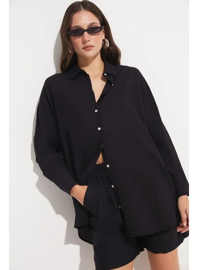 JUNE June Women Exclusive Oversize/Loose Fit 100% Cotton Shirt Black
