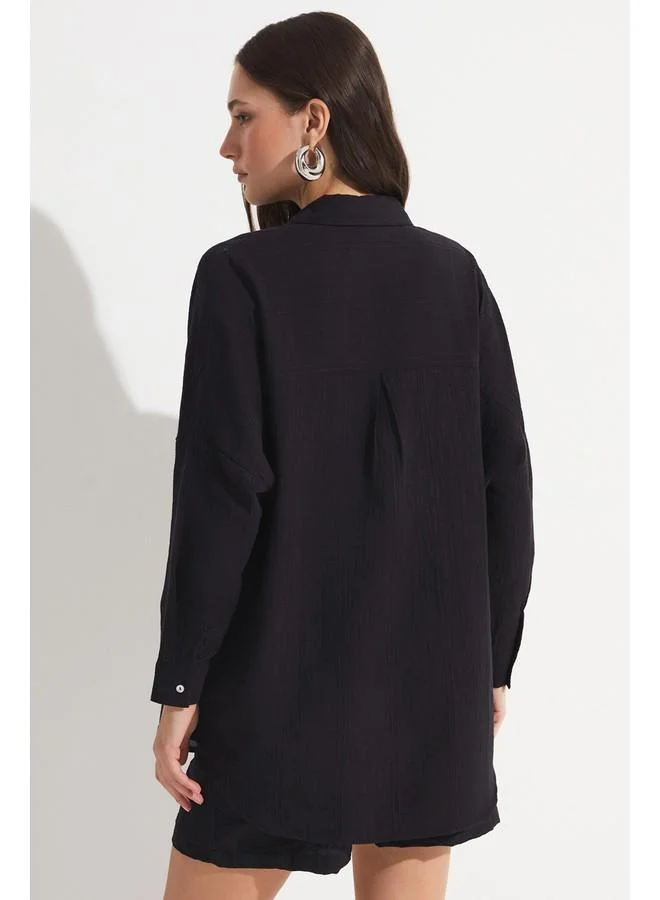 JUNE June Women Exclusive Oversize/Loose Fit 100% Cotton Shirt Black
