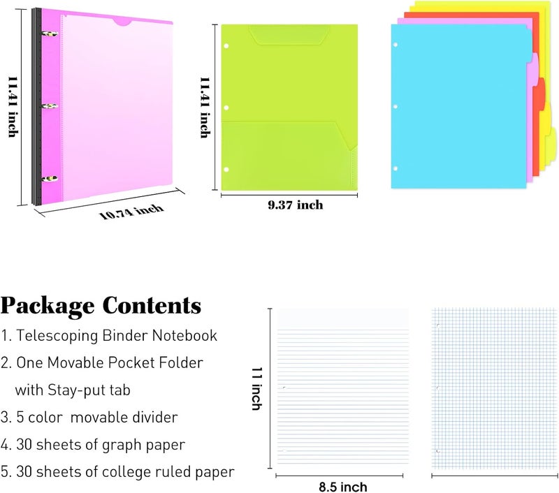 All-in-one Telescoping Binder Notebook, Refillable 3 Ring Notebook Binder - Pink - Image 2