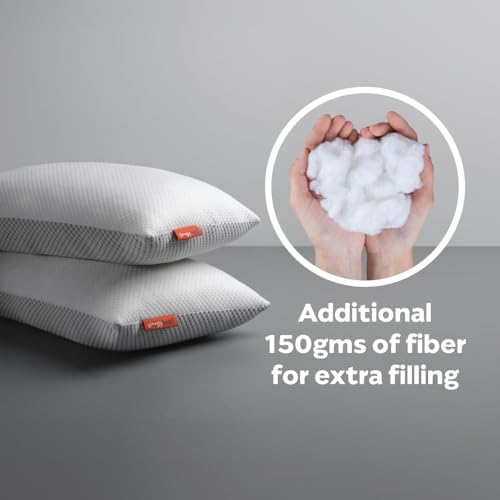 Sleepyhead Hollow Fibre Pillow Pack of 2 (26x16 Inch) | Soft Plush Fiber Filling | Free Extra Filling for Custom Comfort | Breathable & Anti-Odour Fabric | Neck & Head Support Pillow (Grey & White) - Image 5