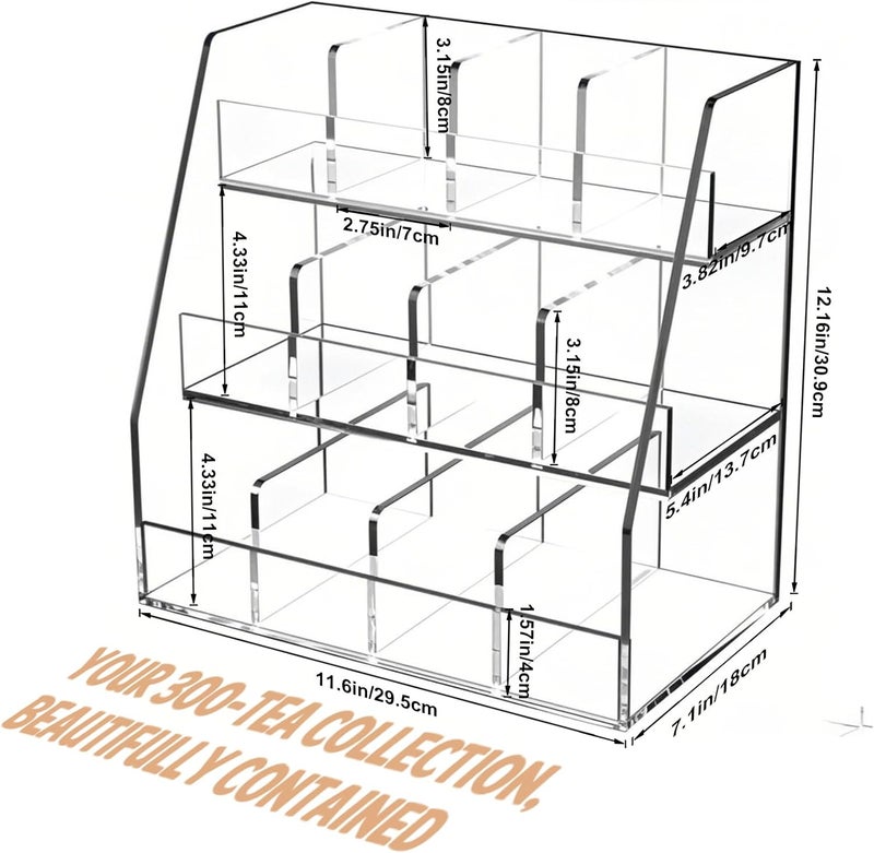 Krbnk Acrylic Tea Bag Organizer - 3 Tier Clear Tea Bag Holder & Storage Rack, Modern Tea Organizer for Countertop, Cabinet, No Assembly Required Tea Bar Accessories (Holds 200+ Tea Packets) - Image 2