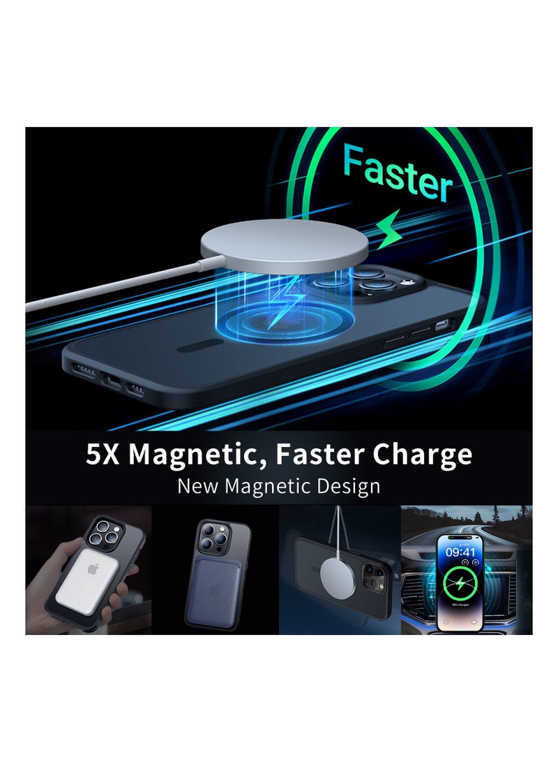 INFOSUN iPhone 14 Pro Case Cover Compatible with Magsafe Magnetic Designed Shockproof Case Translucent Matte Protective Cover Back Hard Cases with Magnet for iPhone 14 Pro Case Black - Image 3