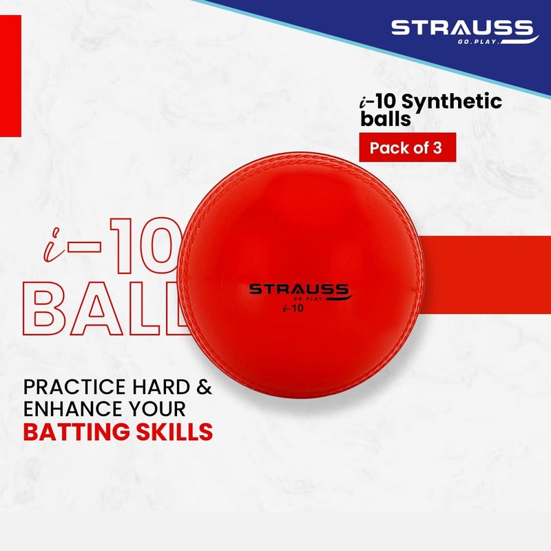 STRAUSS كرات كريكيت صناعية | نموذج: i-10 | حجم قياسي | عبوة من 3 ألوان: أحمر، أبيض ووردي | للمباريات والتدريب | لجميع الفئات العمرية | كرة i-19 الثقيلة - Image 4