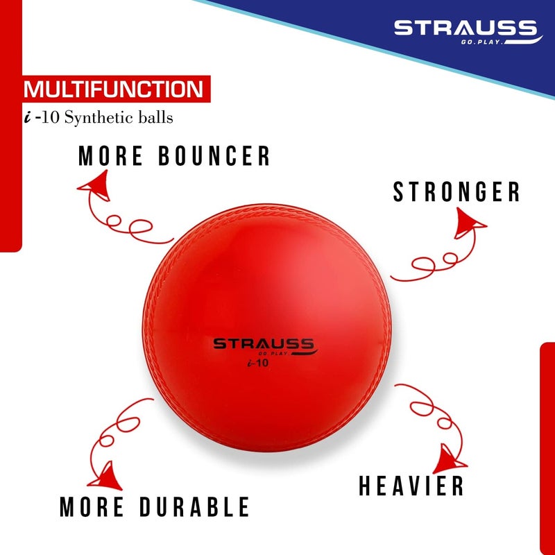 STRAUSS كرات كريكيت صناعية | نموذج: i-10 | حجم قياسي | عبوة من 3 ألوان: أحمر، أبيض ووردي | للمباريات والتدريب | لجميع الفئات العمرية | كرة i-19 الثقيلة - Image 3
