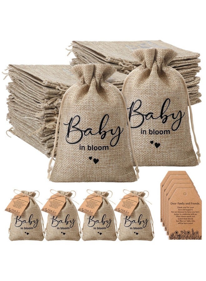 Fumete 50 Sets Baby Shower Party Favors Baby In Bloom Mini Seed Packet Favors Wildflower Design Tag Kraft Thank You Cards Seed Sack Seed Organizer Burlap Bag And Twine For Gender Reveal (No Seeds) - Image 1