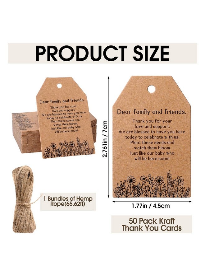 Fumete 50 Sets Baby Shower Party Favors Baby In Bloom Mini Seed Packet Favors Wildflower Design Tag Kraft Thank You Cards Seed Sack Seed Organizer Burlap Bag And Twine For Gender Reveal (No Seeds) - Image 3