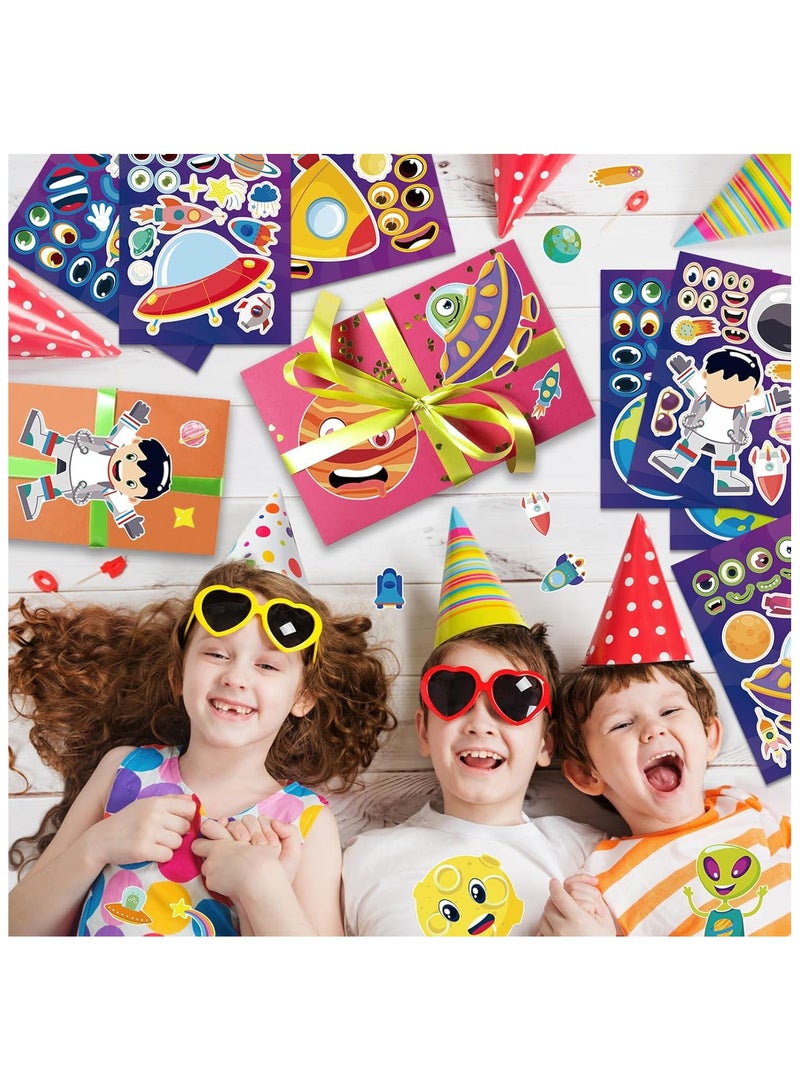24 Sheets Make Your Own Space Stickers, Fun Outer Space Make-a-Face Sticker Mix and Match Space Theme DIY Stickers for Birthday Party Crafts - Image 4