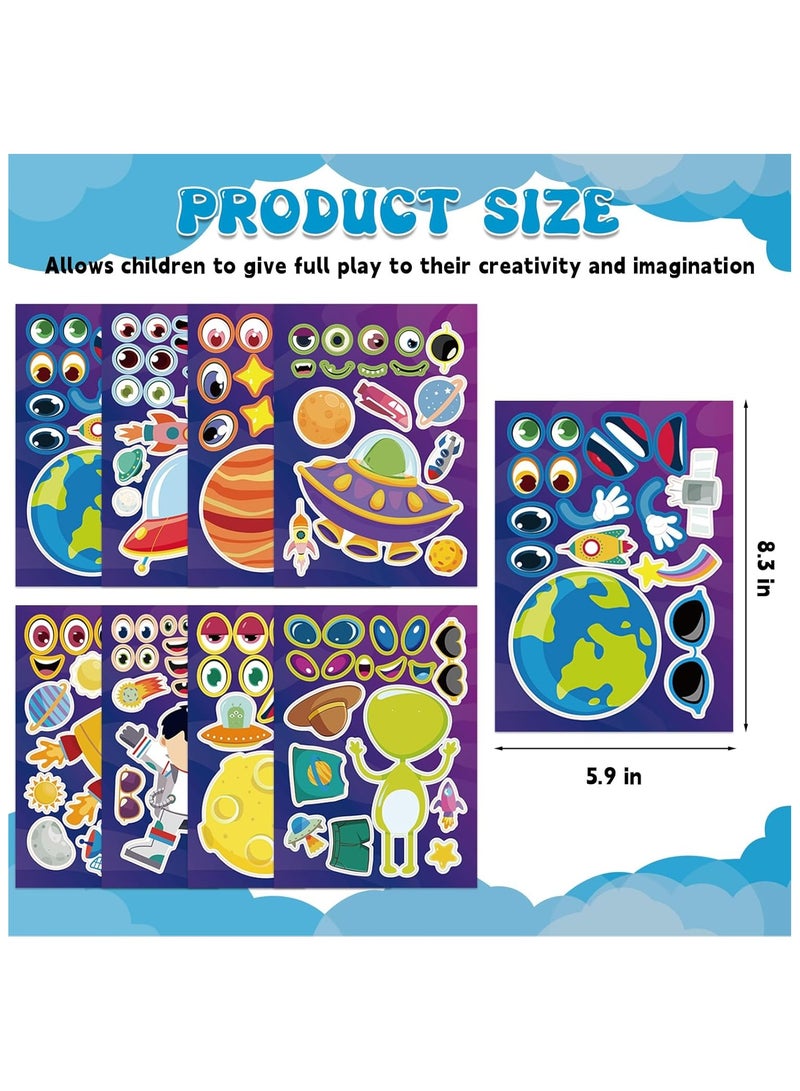 24 Sheets Make Your Own Space Stickers, Fun Outer Space Make-a-Face Sticker Mix and Match Space Theme DIY Stickers for Birthday Party Crafts - Image 3