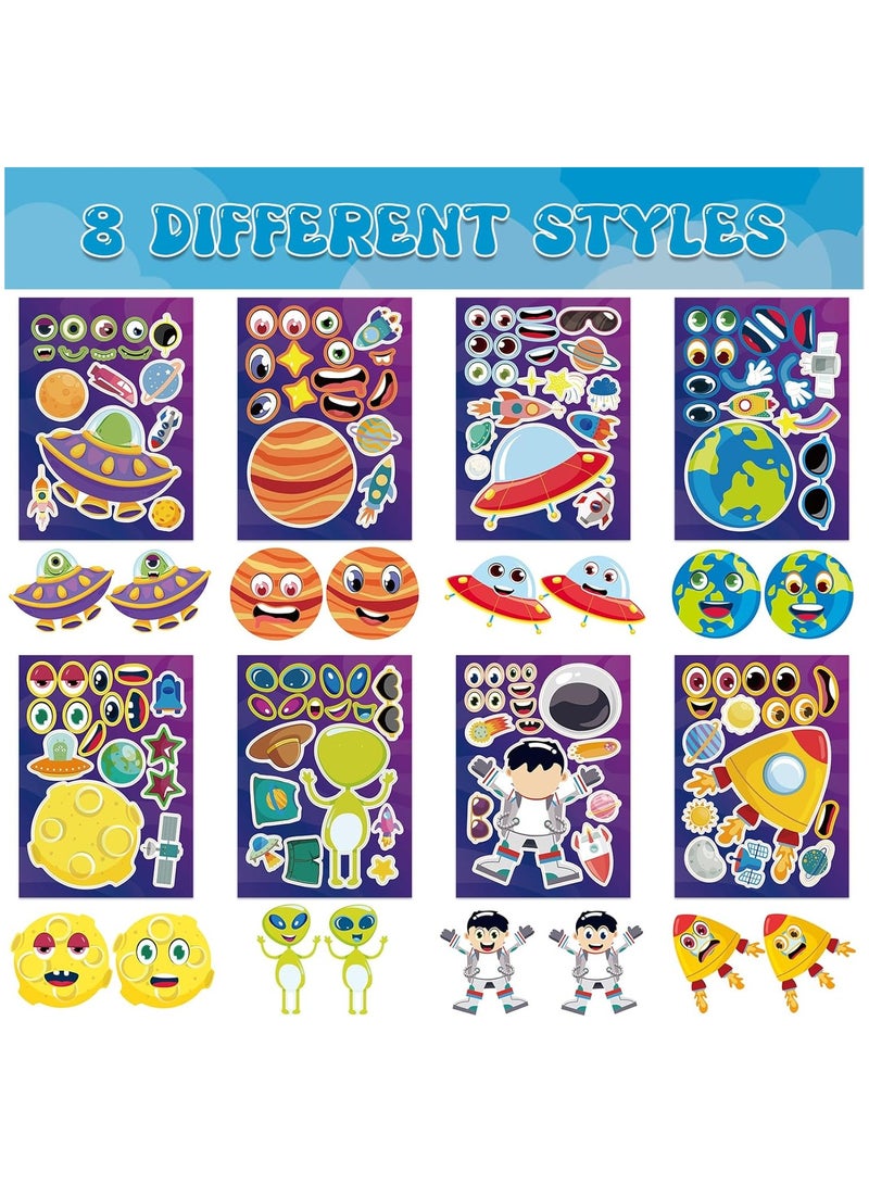 24 Sheets Make Your Own Space Stickers, Fun Outer Space Make-a-Face Sticker Mix and Match Space Theme DIY Stickers for Birthday Party Crafts - Image 2