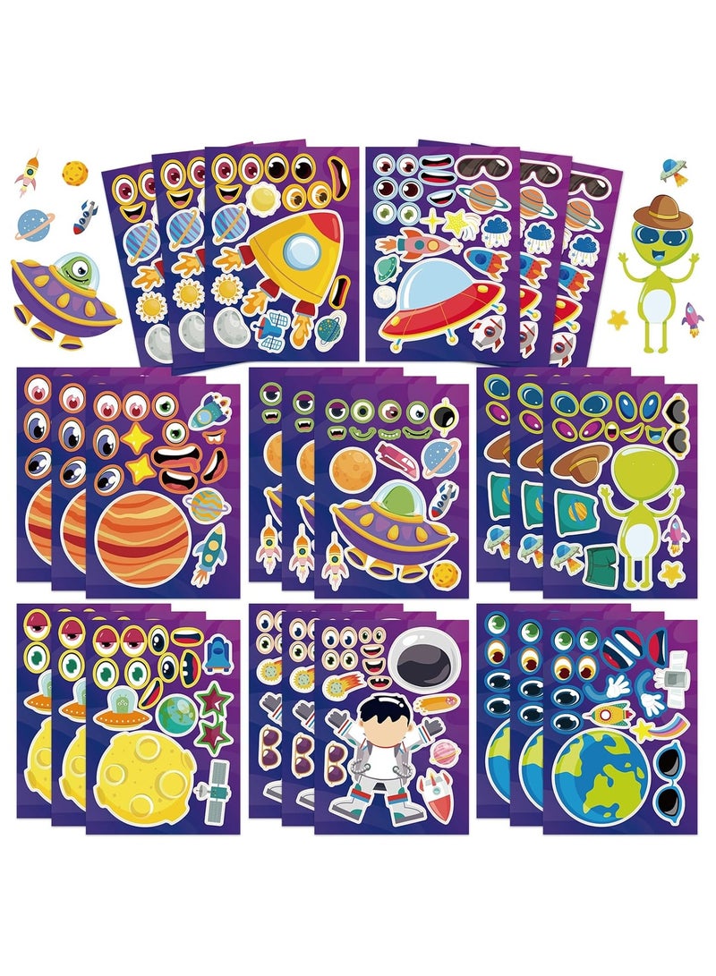24 Sheets Make Your Own Space Stickers, Fun Outer Space Make-a-Face Sticker Mix and Match Space Theme DIY Stickers for Birthday Party Crafts - Image 1