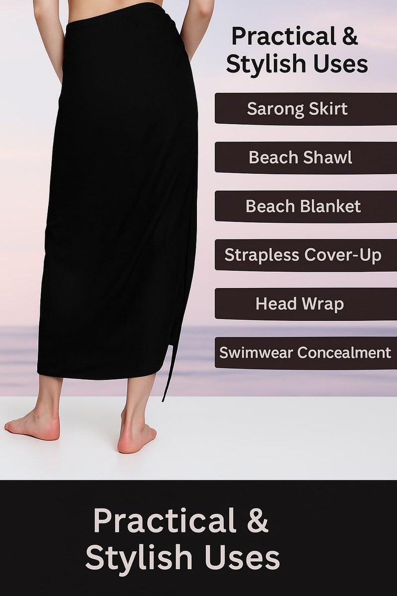 Kipzy Beach Sarong Pareo, Women's Semi-Sheer Swimwear Cover Up (Black) - Image 3