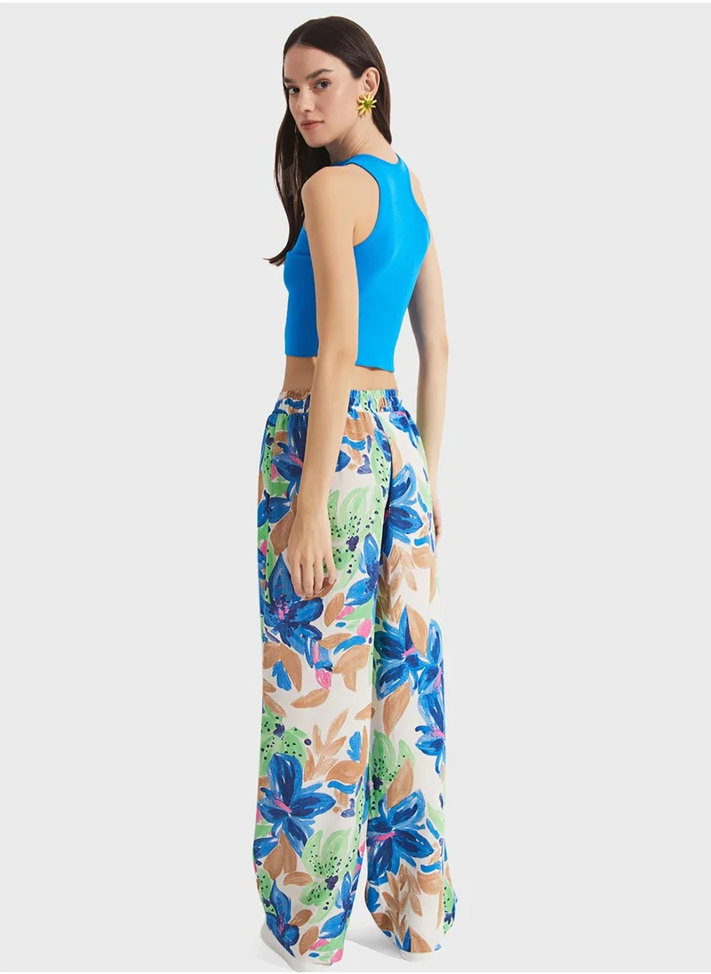 جون Floral Print High Waist Pants